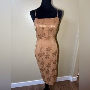 Windsor Brown Floral Midi Dress With Open Back